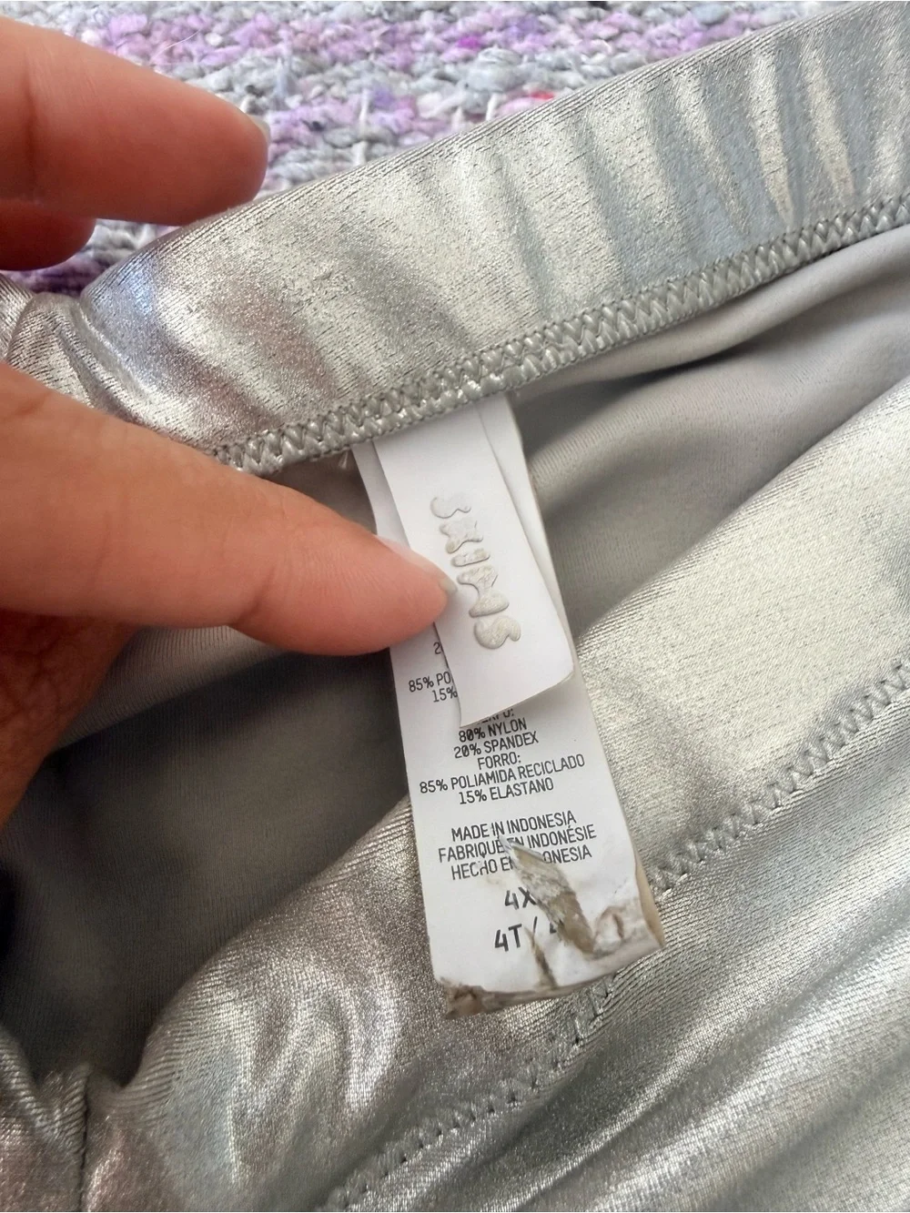 SKIMS Metallic Silver Swim Capri Leggings 4X Shaping Swim Bottoms